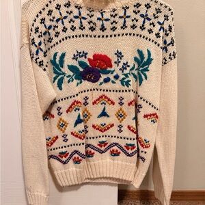 Victoria Jones Woman Cream Multicolor Knit Sweater